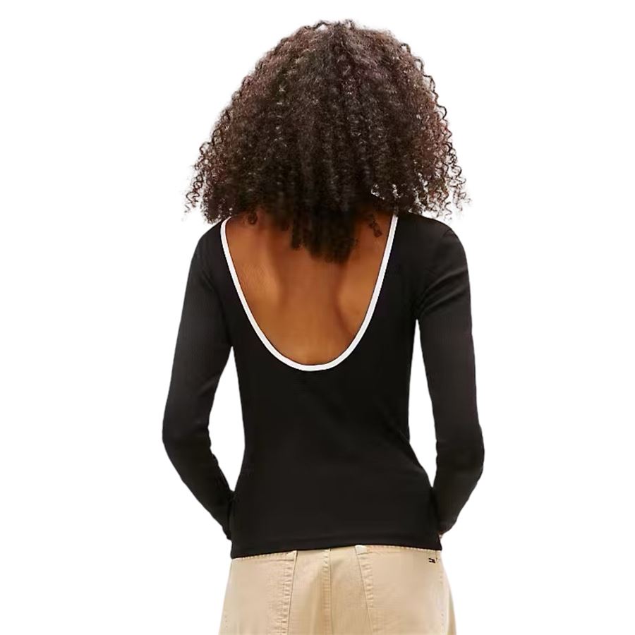 T-shirt manica lunga slim fit con schiena scoperta da donna Tommy Jeans | DW0DW21839BDS